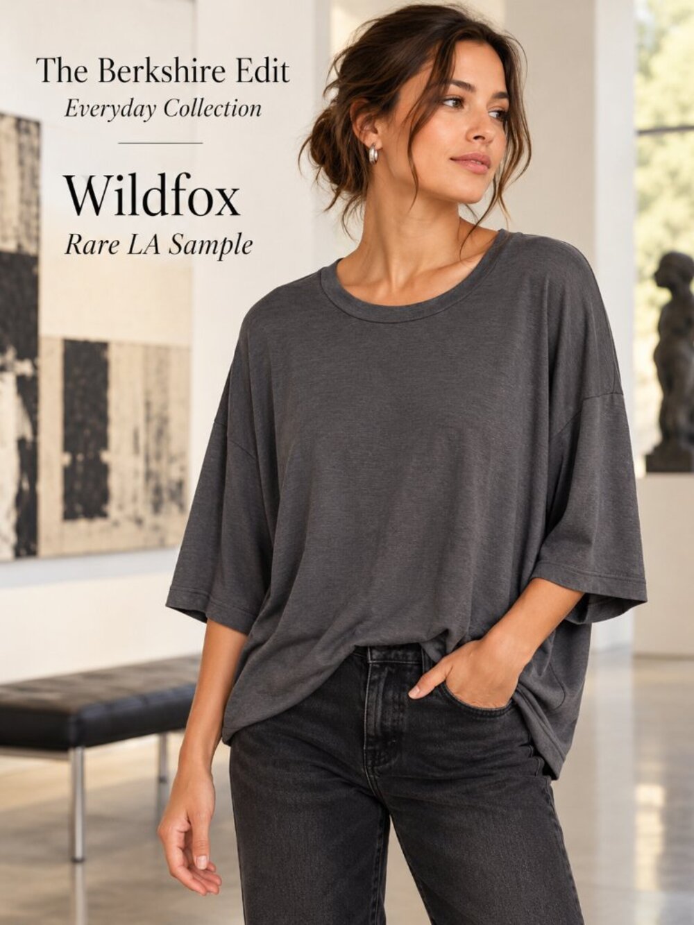 Wildfox Sample Charcoal Gray Oversized Boxy Dolman Tee Top Small Made in LA